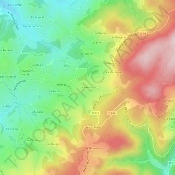 Topografische kaart Ornaison, hoogte, reliëf