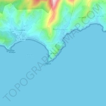 Topografische kaart Cap Nègre, hoogte, reliëf