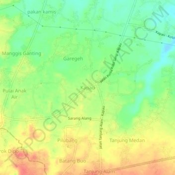 Topografische kaart Kapau, hoogte, reliëf