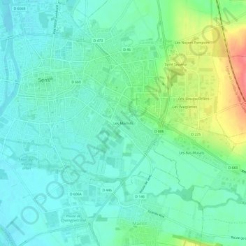 Topografische kaart Les Maillots, hoogte, reliëf