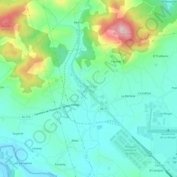 Topografische kaart Posada de Llanera, hoogte, reliëf