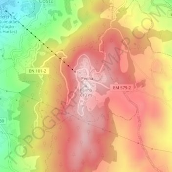 Topografische kaart Penha, hoogte, reliëf