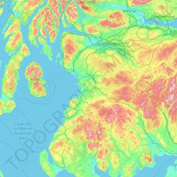 Topografische kaart Ayrshire, hoogte, reliëf