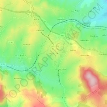 Topografische kaart Vers le Saut, hoogte, reliëf