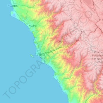 Topografische kaart Provincia de Lima, hoogte, reliëf