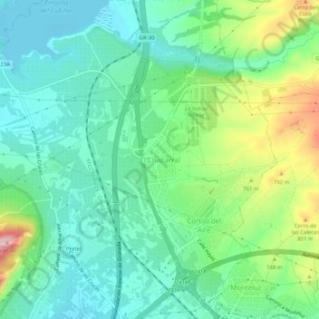 Topografische kaart El Chaparral, hoogte, reliëf