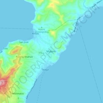 Topografische kaart Mabini, hoogte, reliëf