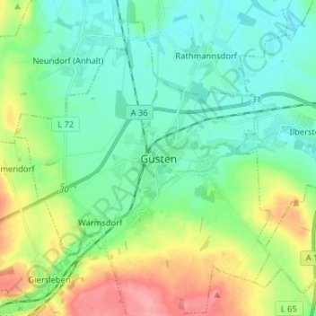 Topografische kaart Güsten, hoogte, reliëf