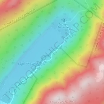 Topografische kaart Lago Tinquilco, hoogte, reliëf