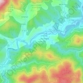 Topografische kaart Julio-le-Haut, hoogte, reliëf