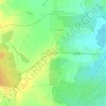 Topografische kaart Mannur, hoogte, reliëf