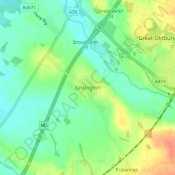 Topografische kaart Eastington, hoogte, reliëf