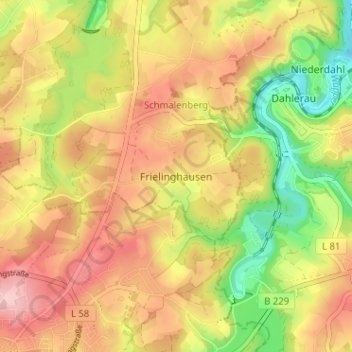 Topografische kaart Frielinghausen, hoogte, reliëf