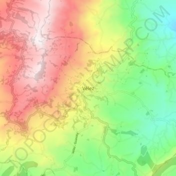 Topografische kaart Vélez, hoogte, reliëf