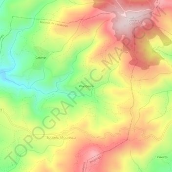 Topografische kaart Vilar Douro, hoogte, reliëf