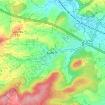 Topografische kaart Dühren, hoogte, reliëf