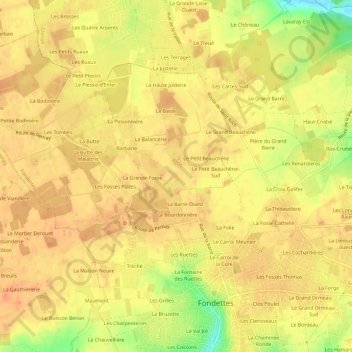 Topografische kaart La Brosse, hoogte, reliëf