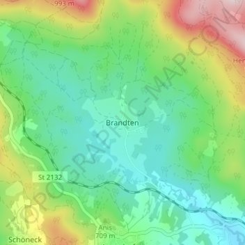 Topografische kaart Brandten, hoogte, reliëf