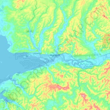 Topografische kaart Aberdeen, hoogte, reliëf