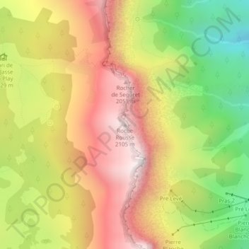 Topografische kaart Roche Rousse, hoogte, reliëf