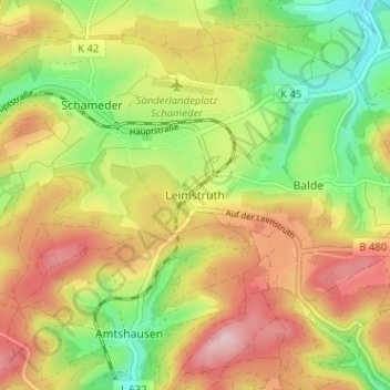 Topografische kaart Leimstruth, hoogte, reliëf