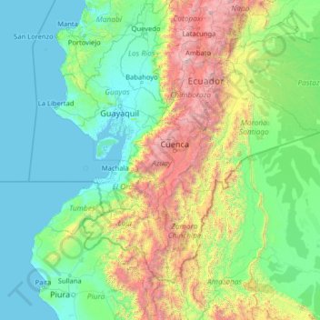 Topografische kaart Azuay, hoogte, reliëf