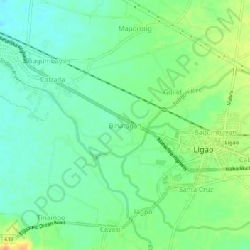 Topografische kaart Binatagan, hoogte, reliëf