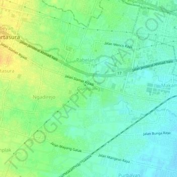 Topografische kaart Gumpang, hoogte, reliëf