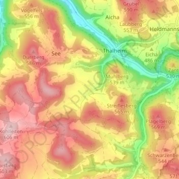 Topografische kaart Gotzenberg, hoogte, reliëf