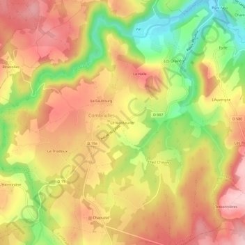 Topografische kaart Le Montaurier, hoogte, reliëf