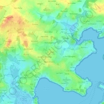 Topografische kaart Tréver, hoogte, reliëf