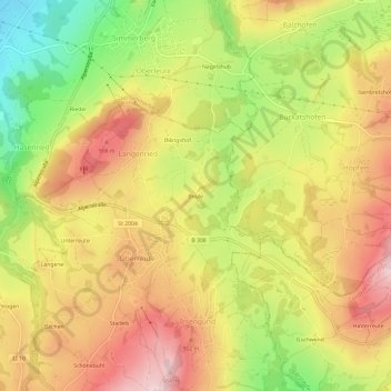 Topografische kaart Beule, hoogte, reliëf