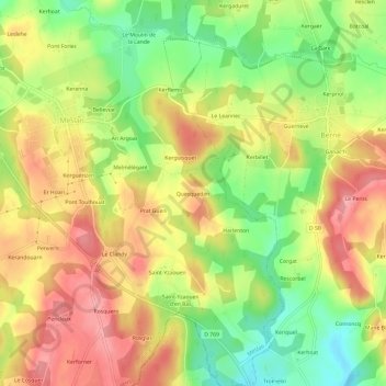 Topografische kaart Quesquedan, hoogte, reliëf