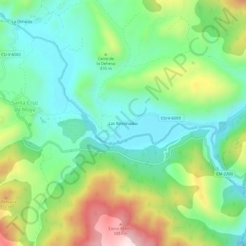 Topografische kaart Las Rinconadas, hoogte, reliëf
