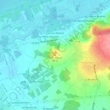 Topografische kaart Mont Sigout, hoogte, reliëf