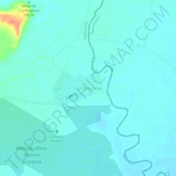 Topografische kaart Caribayona, hoogte, reliëf