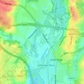 Topografische kaart New Denham, hoogte, reliëf