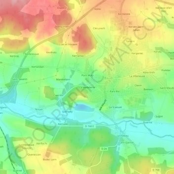 Topografische kaart La Madeleine, hoogte, reliëf