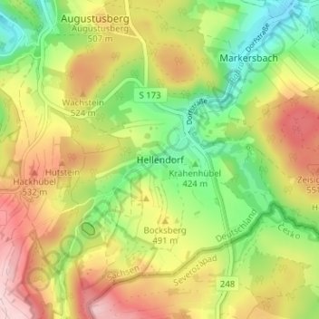 Topografische kaart Hellendorf, hoogte, reliëf
