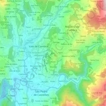 Topografische kaart Búzio, hoogte, reliëf