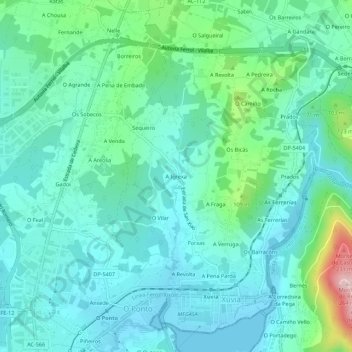 Topografische kaart A Igrexa, hoogte, reliëf