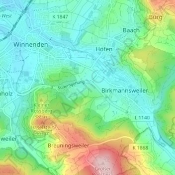 Topografische kaart Burkhardshof, hoogte, reliëf