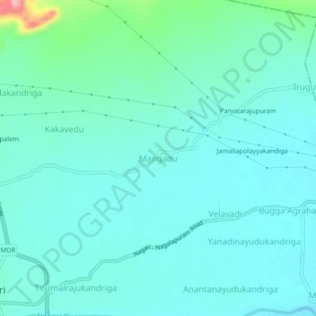 Topografische kaart Mangadu, hoogte, reliëf