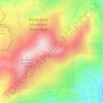 Topografische kaart Black Rock Mountain State Park, hoogte, reliëf