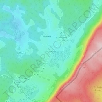 Topografische kaart Les Antoine, hoogte, reliëf