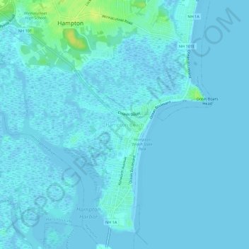 Topografische kaart Hampton Beach, hoogte, reliëf