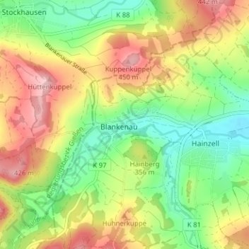 Topografische kaart Blankenau, hoogte, reliëf