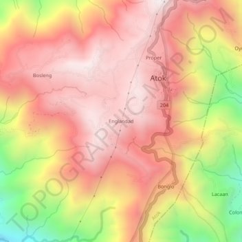 Topografische kaart Englandad, hoogte, reliëf