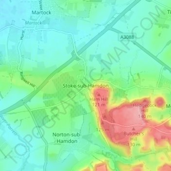 Topografische kaart Stoke-sub-Hamdon, hoogte, reliëf