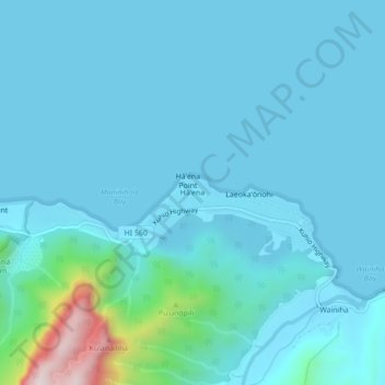 Topografische kaart Haena, hoogte, reliëf